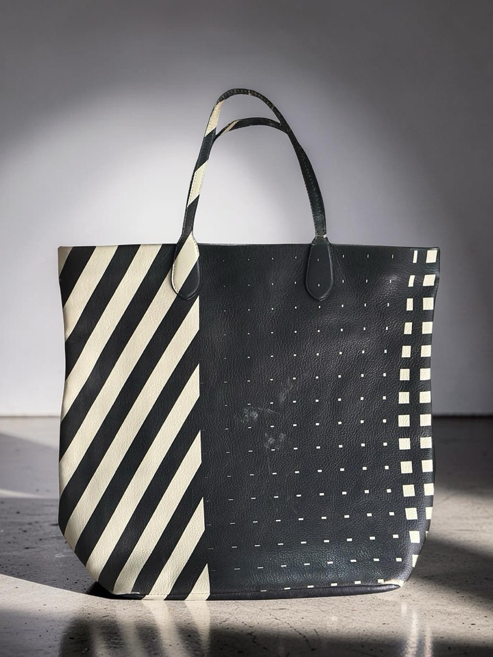 Rare BALLY x Art Basel Leather Tote -  stripped two tone - black interior